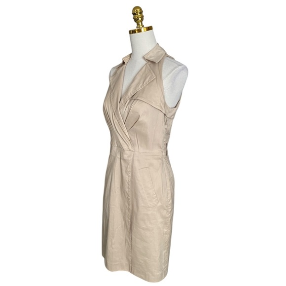 Ann Taylor Women’s Beige Khaki Sheath Sleeveless Collared Fitted Dress Size 4 - Picture 4 of 11